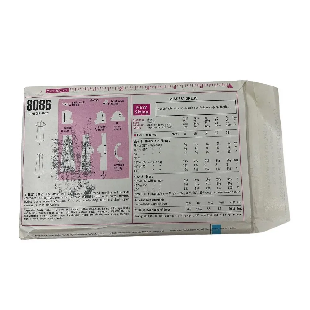 Simplicity Vintage Sewing‎ Pattern Womens 8086 Size 12 CUT Princess Line Dress